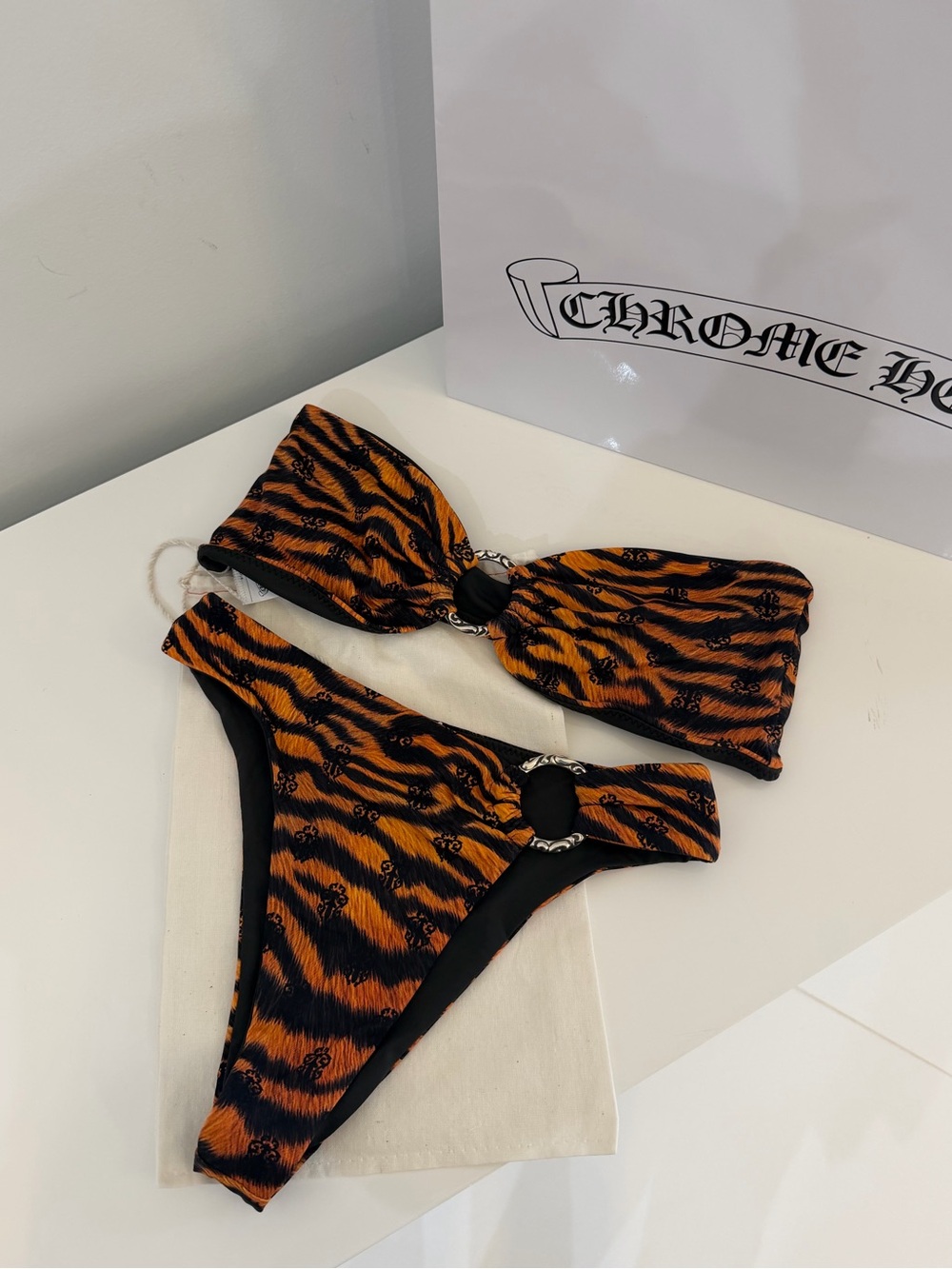 Chrome Hearts Bandeau Bikini Set in Orange and Black